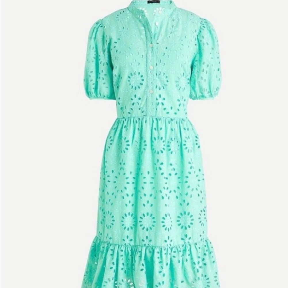 J Crew Puff Sleeve Eyelet Tier Dress